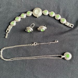 Vintage set of three items. Silver/emerald